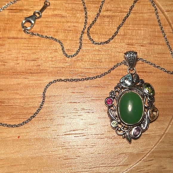 13.40ct Multi Natural Gemstone 💎 Pendant. Chain ⛓️💥 Included Main Stone JADE - Picture 7 of 8